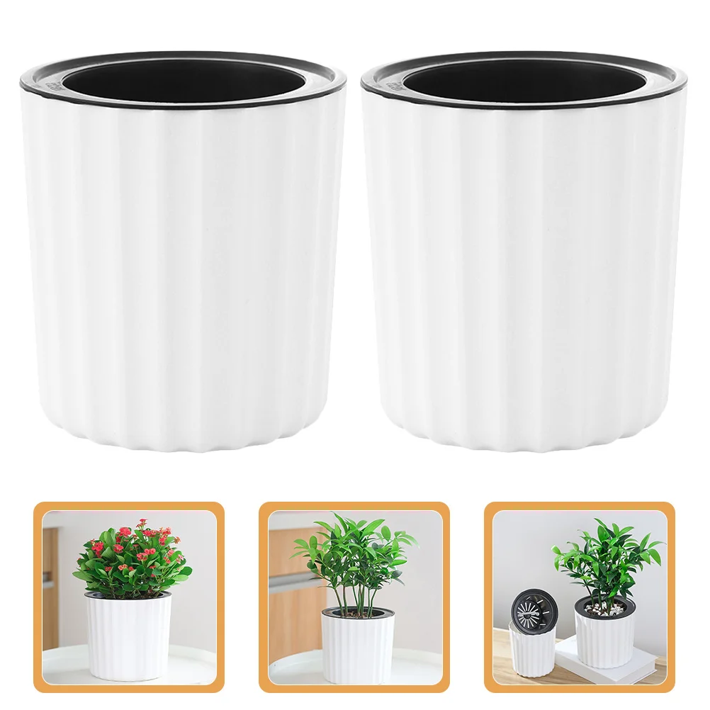 

2Pcs Self Watering Flowerpot Premium Plastic Planter for Desk Windowsill Garden Easy Care Plant Container Self Watering Pots