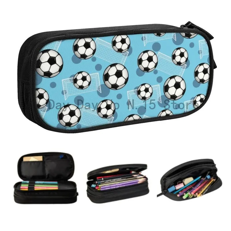 

Customized Soccer Ball Kawaii Pencil Cases Boy Girl Large Capacity Goal Blue Football Pattern Pencil Bag School Accessories