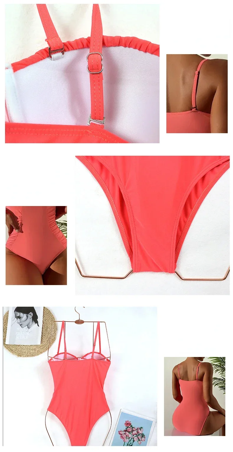 2023 New One Piece Swimsuit Swimwear Women Sexy Push Up Pleated Solid Bathing Suit Beachwear Maio Feminino Praia Banadores Mujer