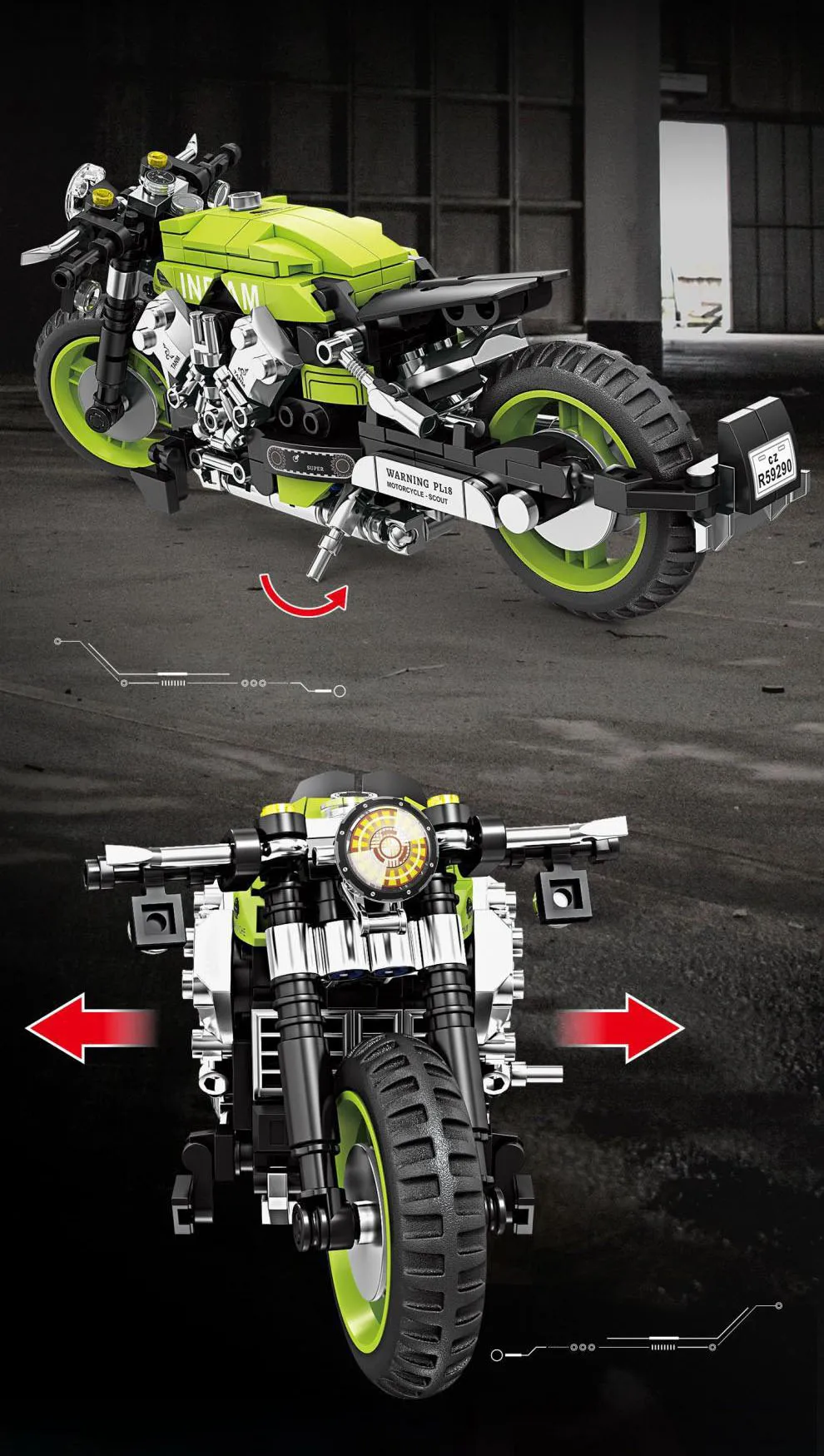 Schnelles Motorrad XR155 RnineT ‌ Dragster 800 Indian Scout Modellbausatz, Motor-Konstruktions-Bausteine, Spielzeug für Geschenke – Detail 11