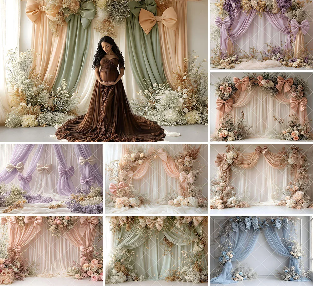 

Mehofond Photography Background Bow Floral Curtain Girls Birthday Party Wedding Maternity Portrait Decor Backdrop Photo Studio