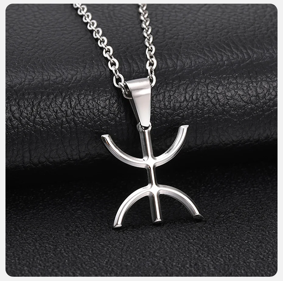 Vnox Amazigh Berber Symbol Armband-Halsketten-Set aus Edelstahl in Silberfarbe, Afrikanischer Tuareg Tifinagh Schmuck für Männer und Frauen als Geschenk – Detail 5