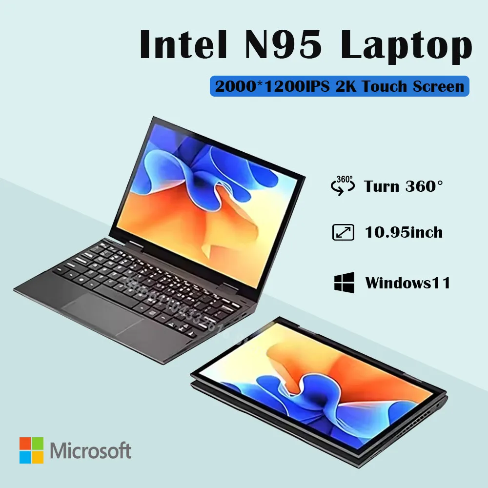 2024 New 10.95 inch 360° Flip OLED Touch Screen Laptop Windows 11 Intel N95 Laptop 16GB DDR5 RAM 2TB SSD ROM Aluminum alloy body