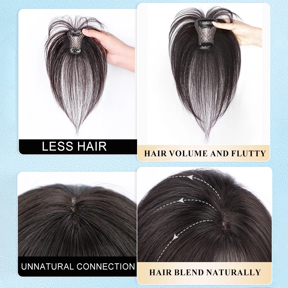 Klip dalam poni 100% rambut manusia asli klip poni ringan klip rambut poni dengan candi hiasan rambut poni melengkung untuk pemakaian sehari-hari