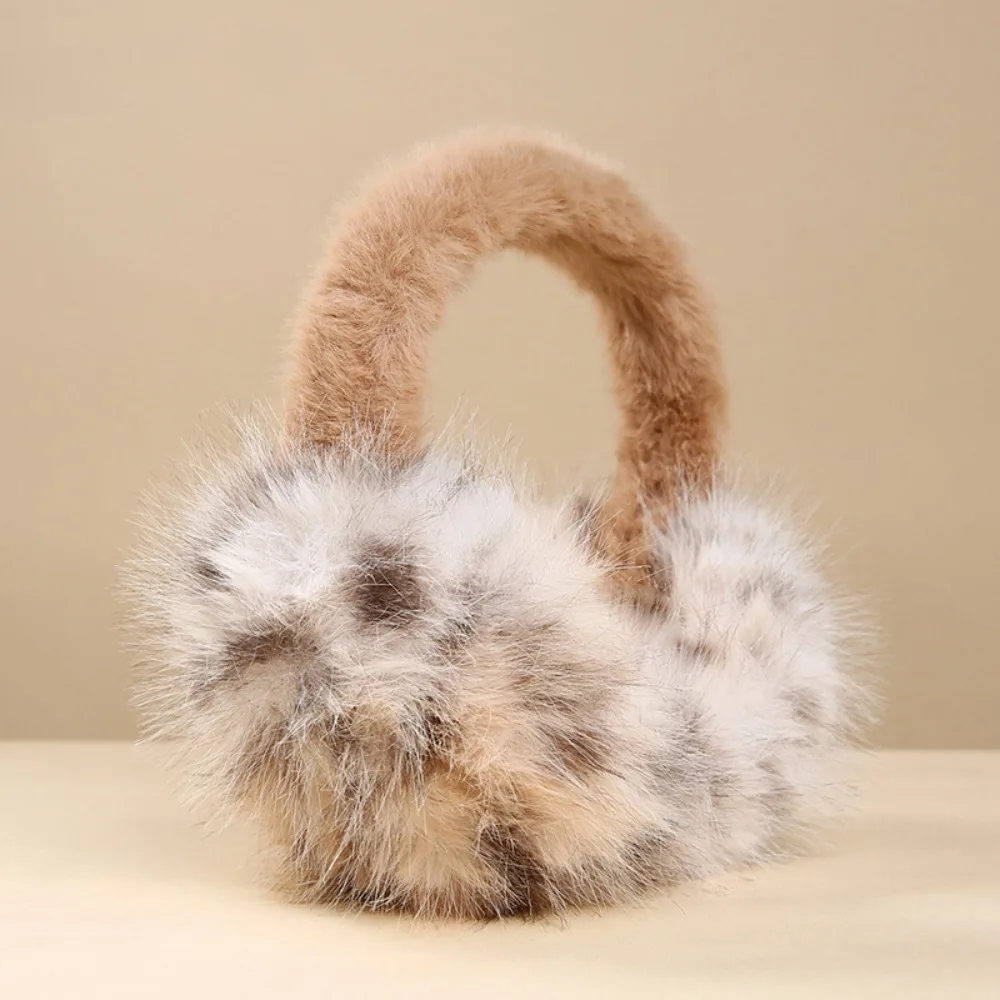 Orejeras plegables cálidas para invierno, orejeras suaves y gruesas con estampado de leopardo, protección contra el frío, orejeras anticongelantes de piel sintética