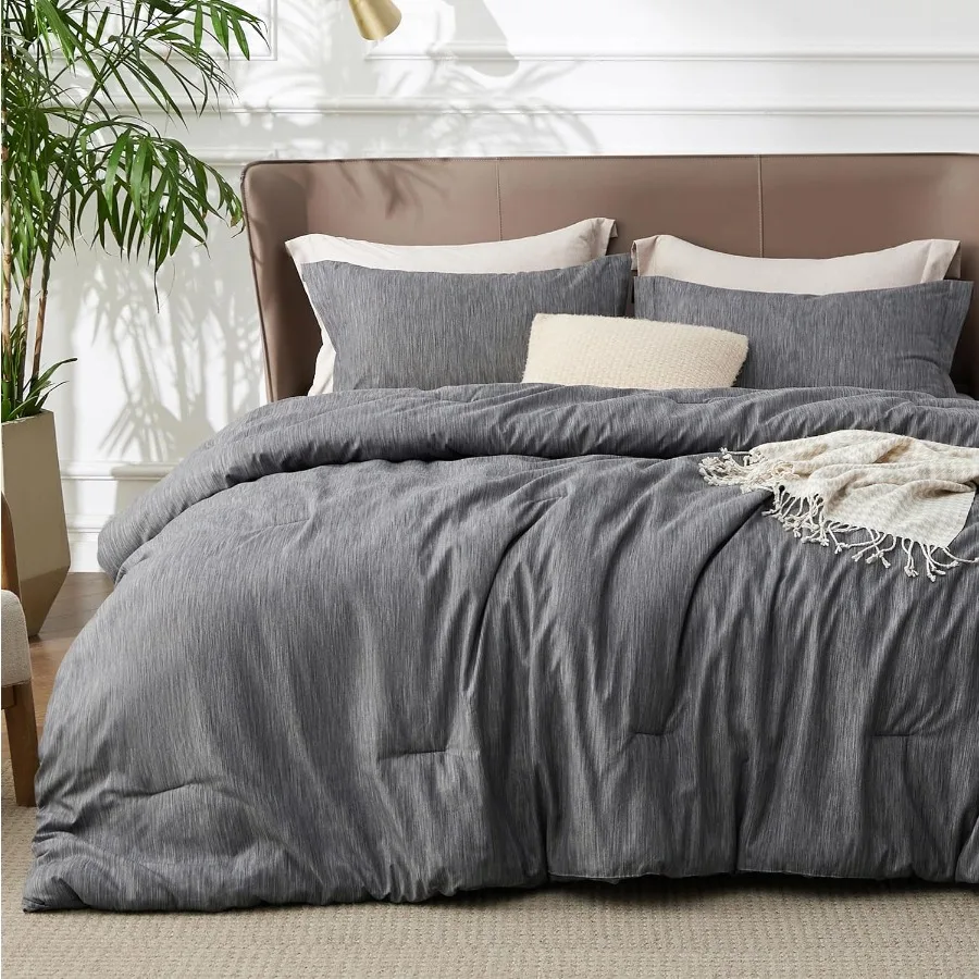 

Queen Comforter Set in Charcoal Grey for AllSeason Use Soft Cationic Dyed Bedding with 3Piece Design Including 1 Queen Size Com