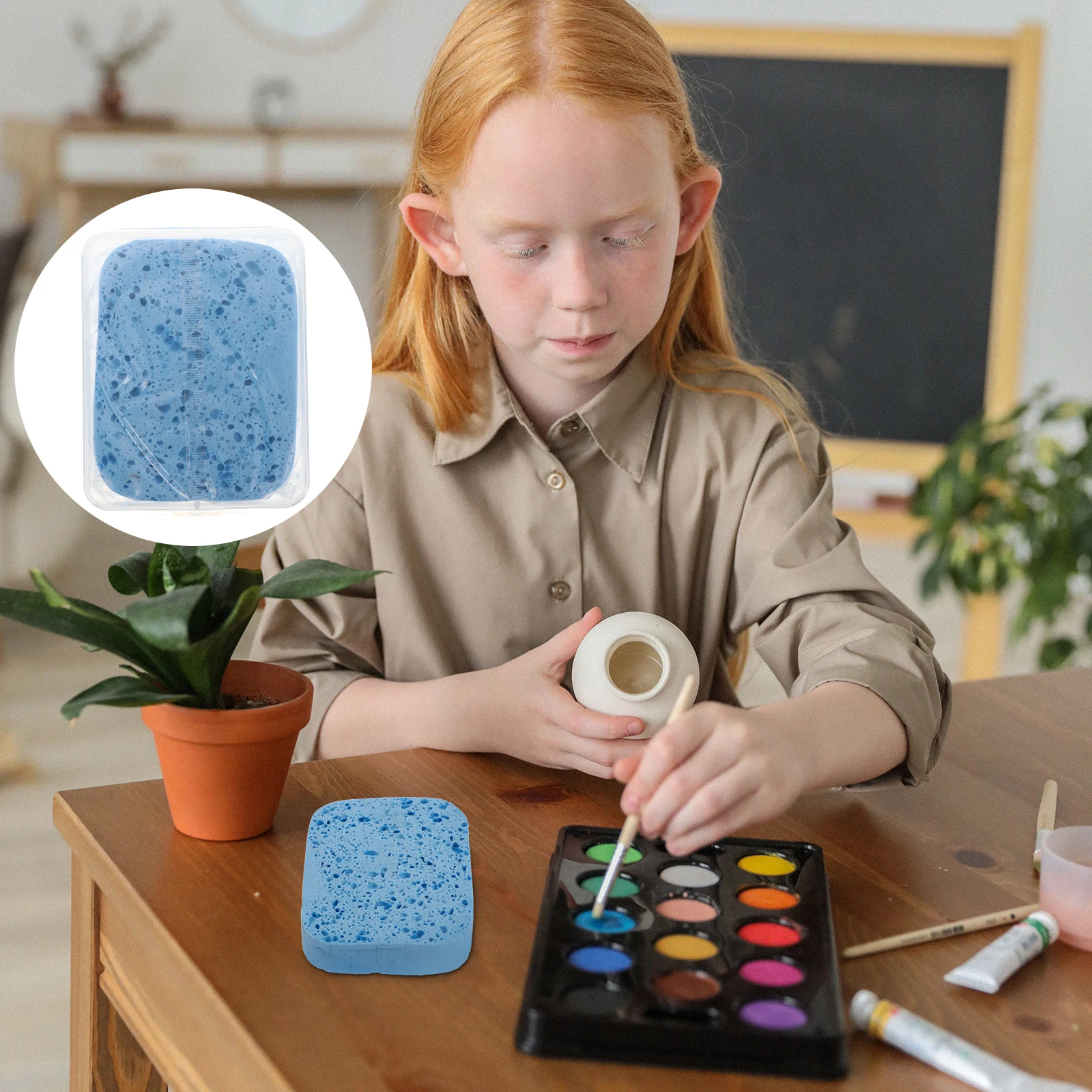 

1pc Watercolor Sponge Painting Tool Water Absorbing Art Drawing Kids Graffiti Moisturizing Storage Box Included Paint Brush