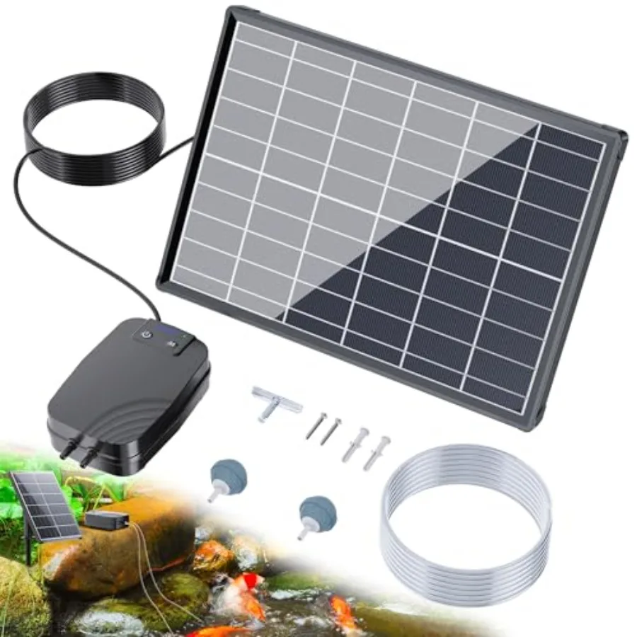 

8W Solar Pond Aerator with 4400mAh Battery Backup 3 Working Modes Solar Air Pump for Outdoor Small Pond Fish Tank Black