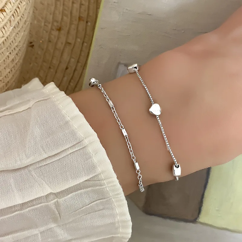 Xingyunday Romantic Love Bracelets for Women Fashion Charm Box Chain Bracelet Silver Color Party Gifts Jewelry