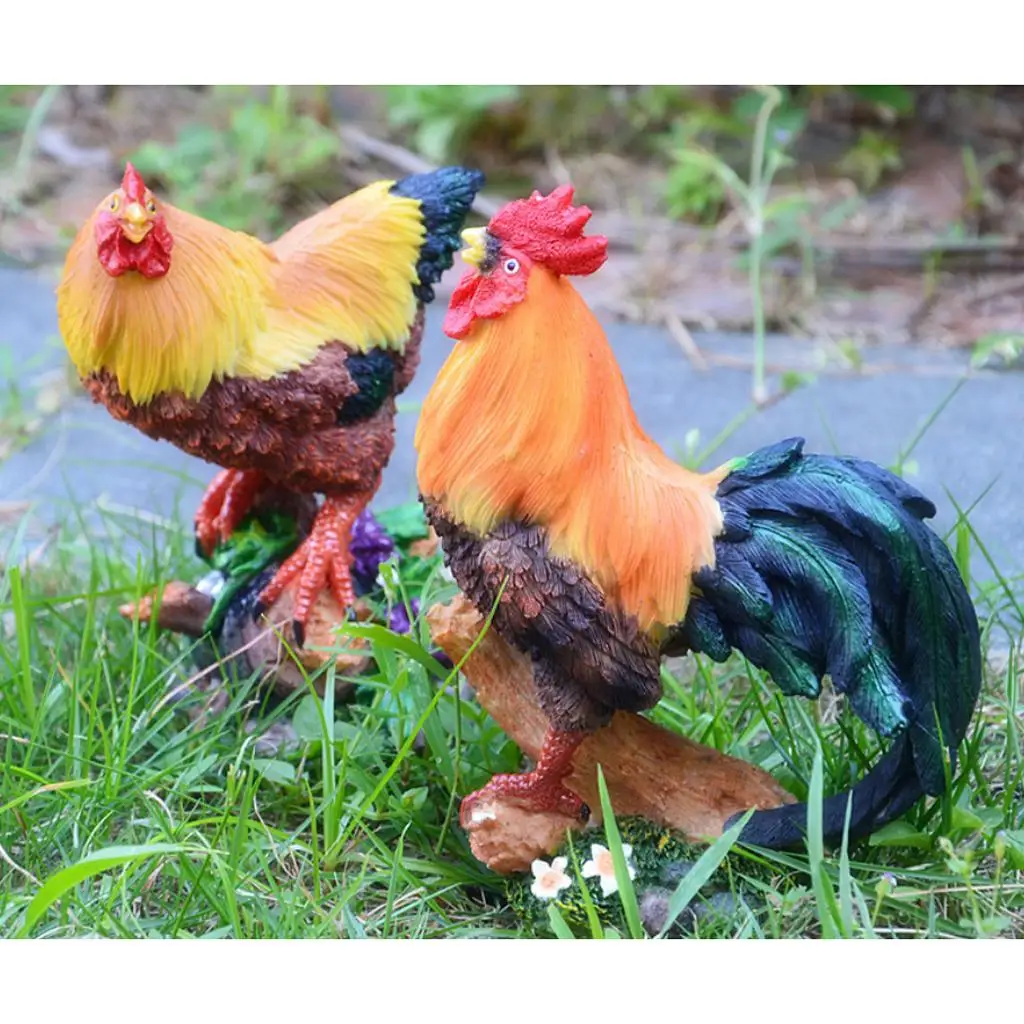 

2Pcs/Set Resin Chicken Figure DIY Home Decor for Outdoor Landscape DIY Decor