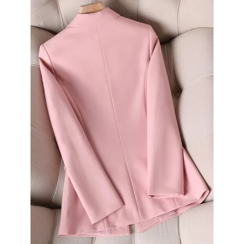 Fashion Spring Autumn Pink White Women Slim Blazer Long Sleeve Single Button Office Ladies Jacket Business Work Wear Formal Coat