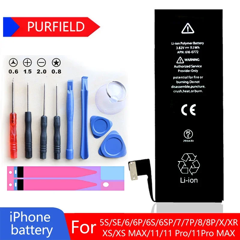 Purfield แบตเตอรี่โทรศัพท์ความจุสูงของใหม่สำหรับ Apple 5 S SE 6 7 8 PLUS 10 11 x XR XS MAX แบตเตอรี่สำรองสำหรับ iPhone 6S