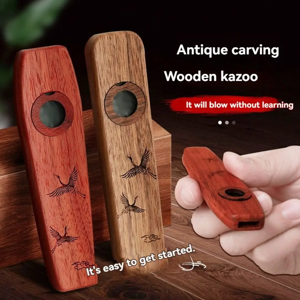 

Creative Wooden Kazoo Portable Easy To Learn Wind Instrument Wear-resistant with Lanyards Accompaniment Kazoo Music Lover