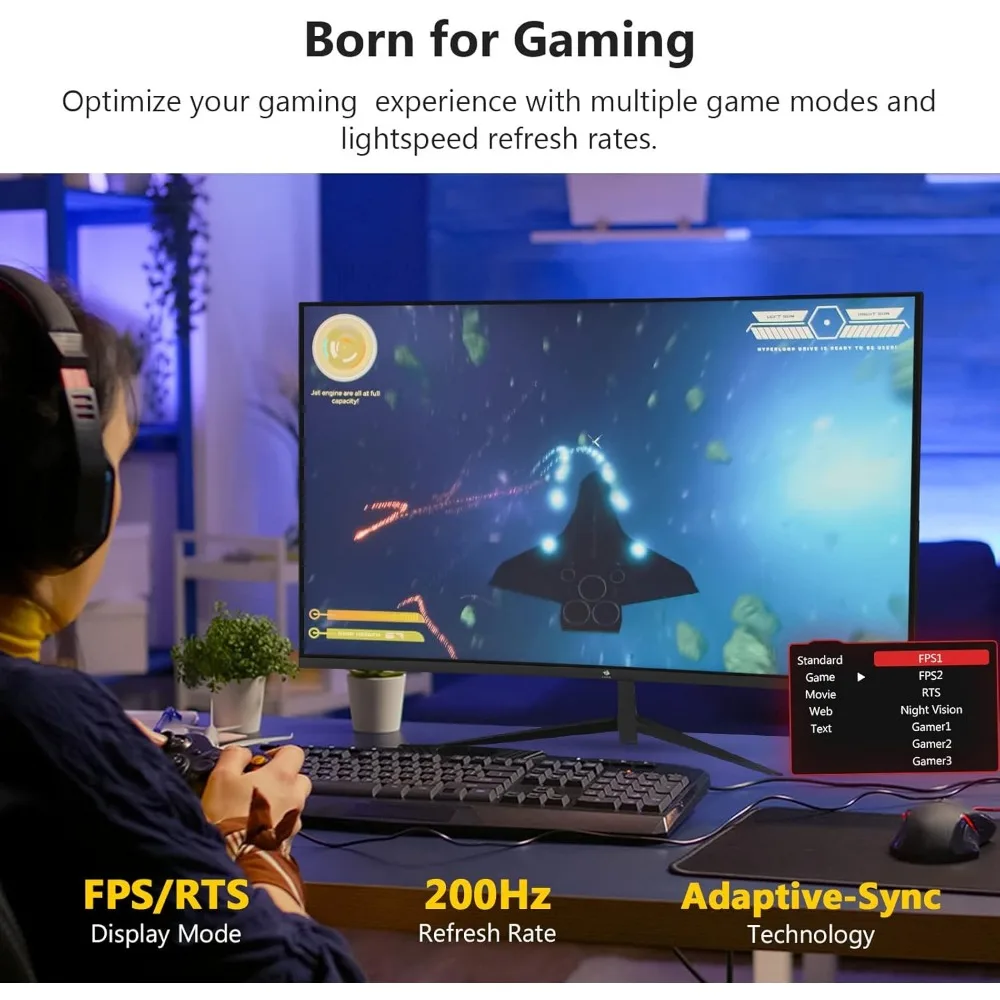 27-inch Curved Gaming Monitor 16:9 1920x1080 200Hz 1ms Frameless LED Gaming Monitor