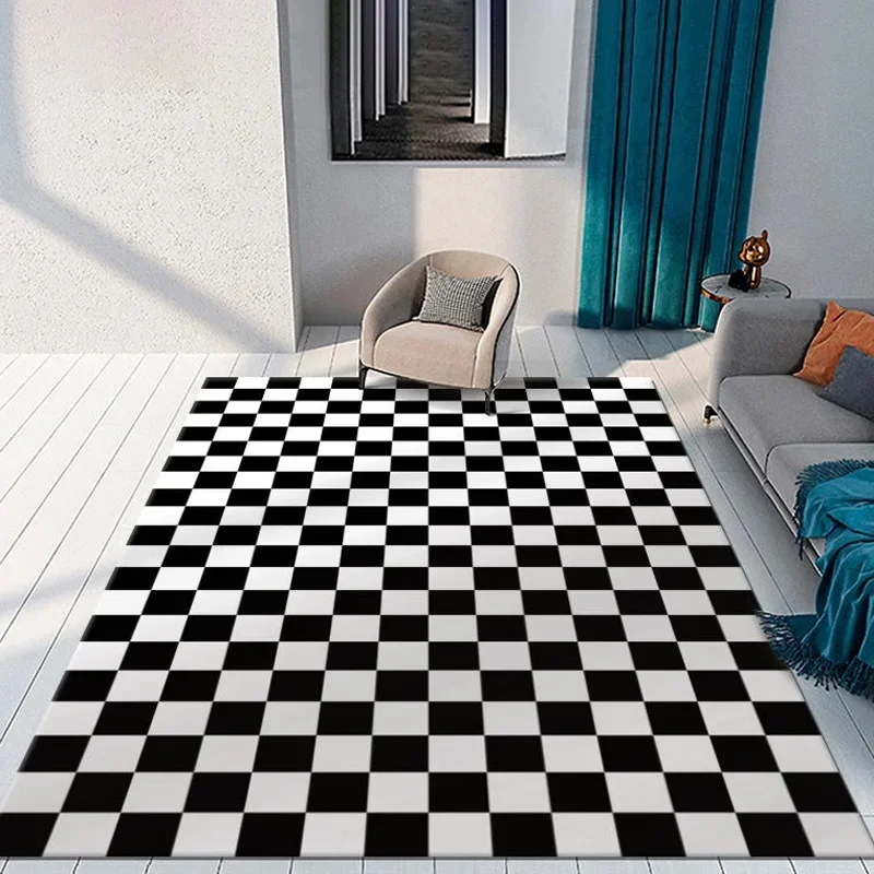 VIKAMA Retro Checkerboard Carpet Classic Brown Check Pattern Soft Large Area Rug Anti Slip Mat for Sofa Room Decor