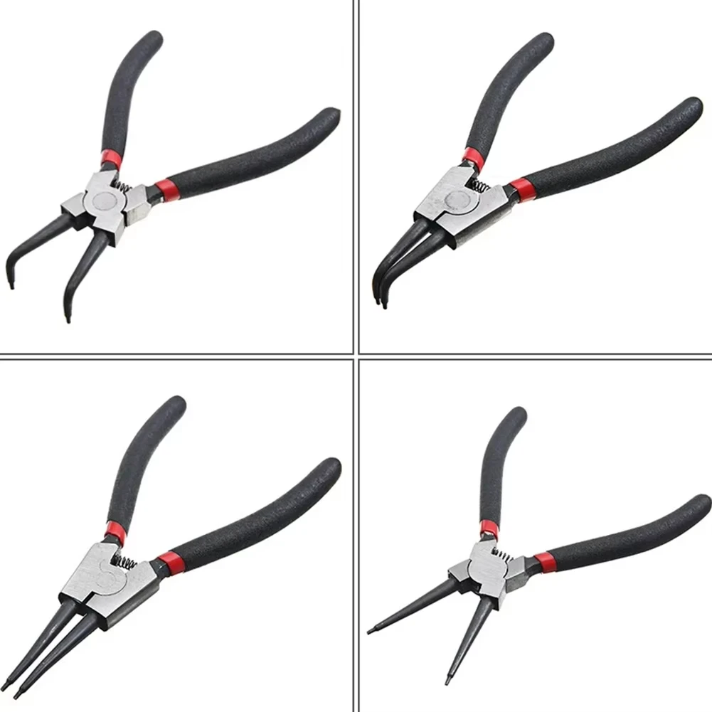 7 Inches Long Nose Plier,4Pcs Circlip Plier Set,Inner Outer Staight Bent,Plier Retaining Snap Ring Remover Tool