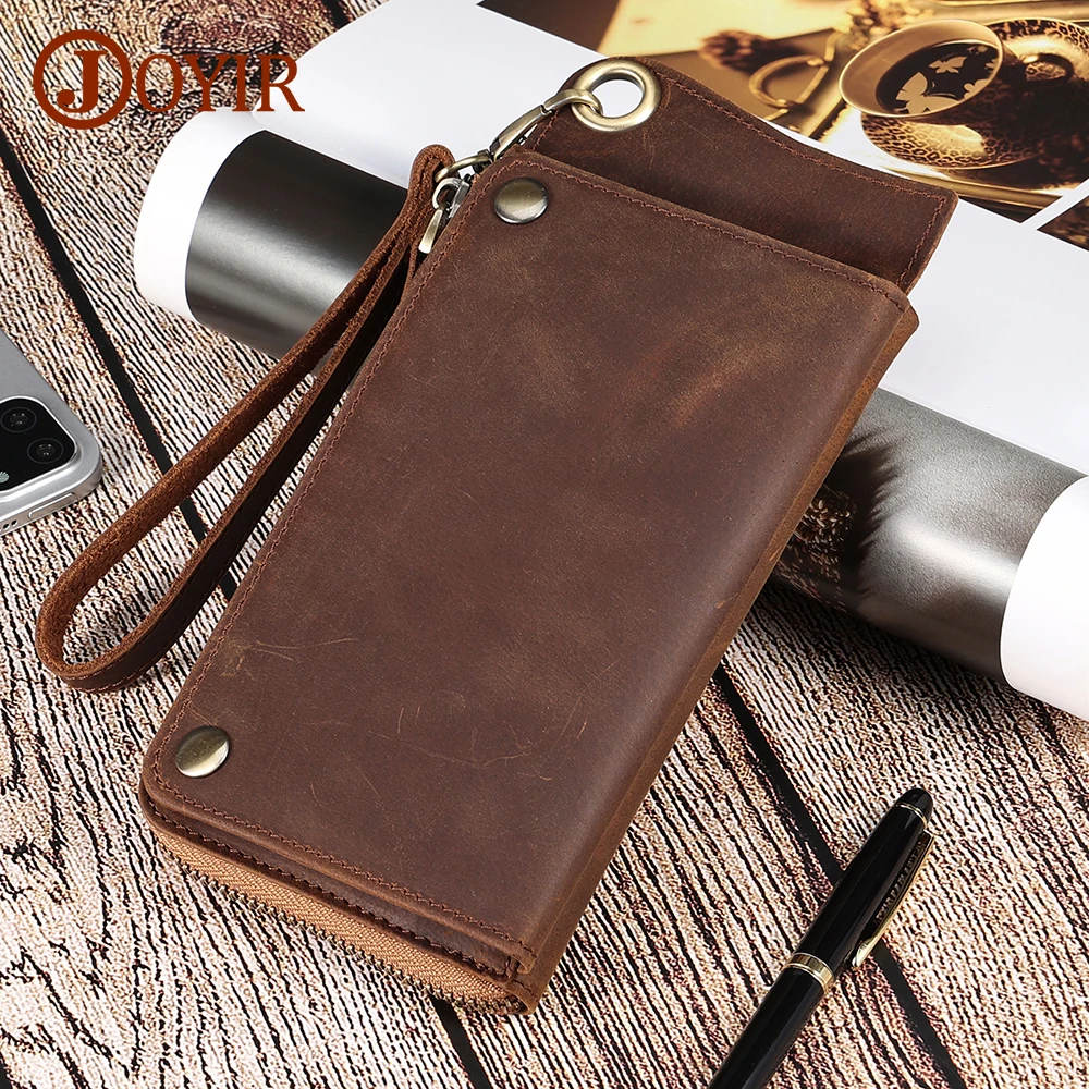 

JOYIR Men's Wallet RFID Blocking Genuine Leather Clutch High Quality Card Holder Casual Male Long Purse Fit for 6.7" Phone