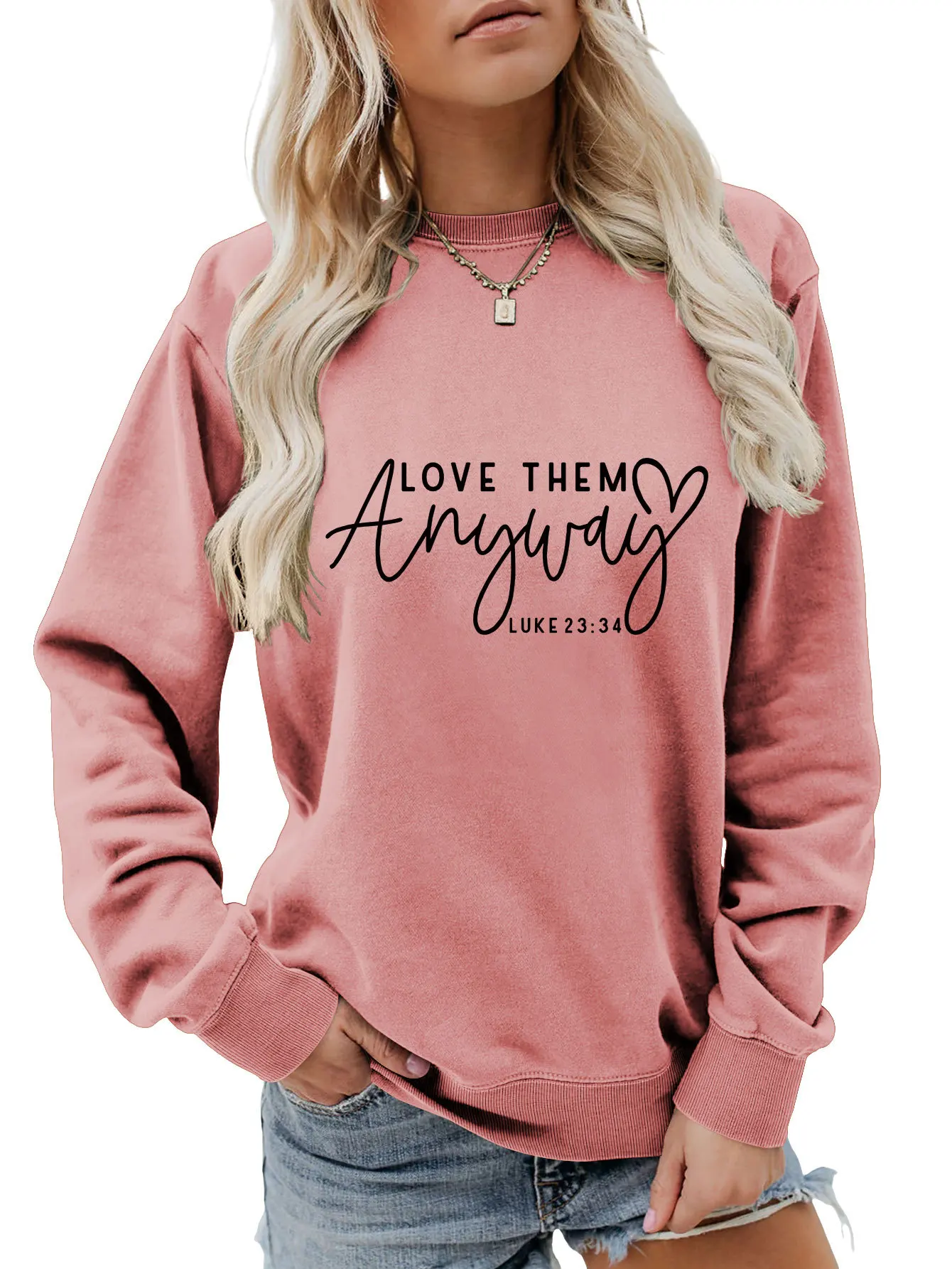 Autumn new crew-neck women's hoodie love them anyway print loose casual long-sleeved top with all fashion pullover