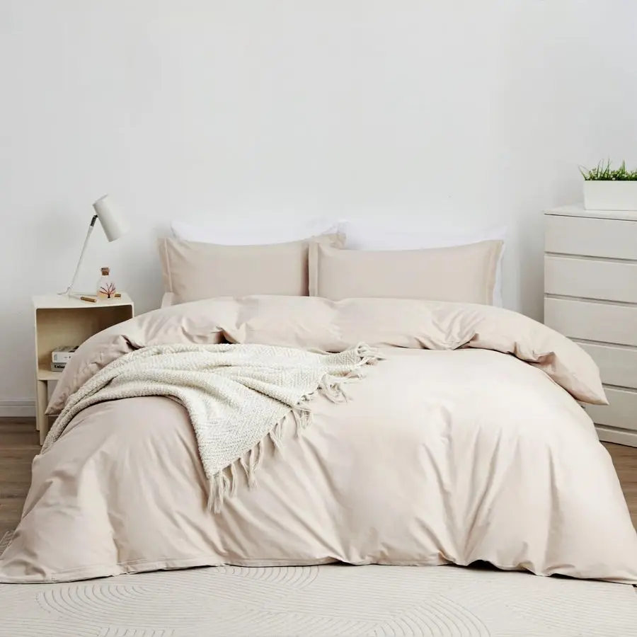 

Комплект постельного белья из 100% стираного хлопка, размер Queen, мягкий, дышащий, прочный, с застежкой-молнией и 8 узлами на углу, 3 предмета, однотонный