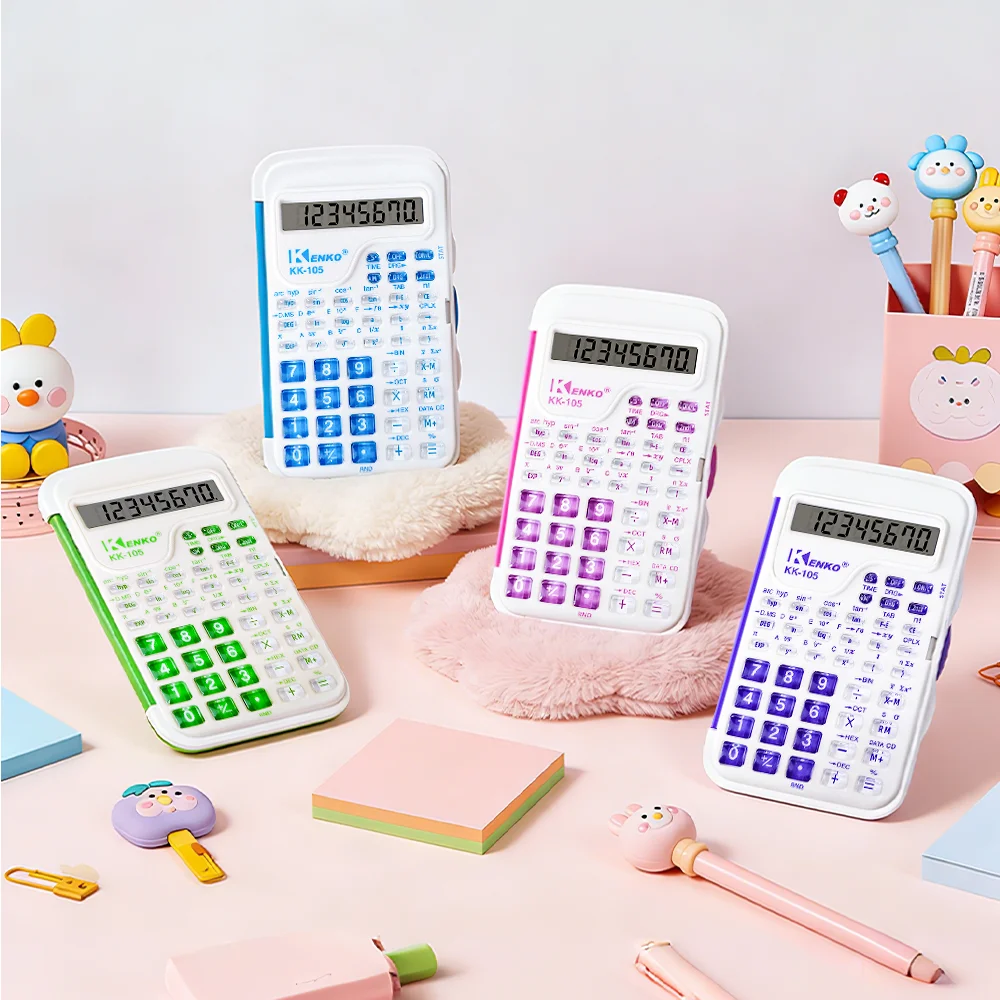 

Flip-top portable calculator with 8 digits suitable for students. 8 digits