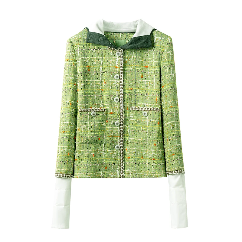 

2025 fashionable and elegant single-breasted removable hooded light luxury socialite high-end temperament design tweed jacket