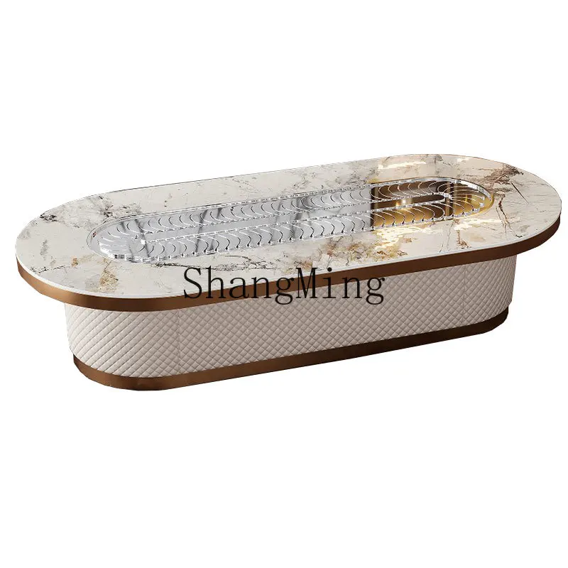 

CL oval electric rock slab dining table modern light luxury simple hotel rectangular conveyor belt rotating induction cooker
