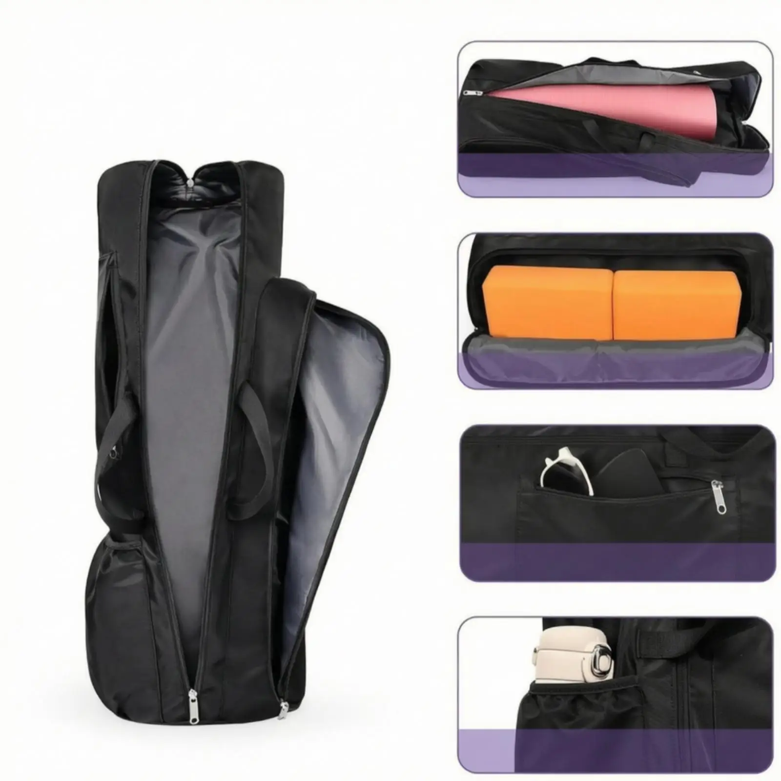 Gym Storage Carrier Black Polyester Fitness Backpack with Pilates Mat Bag Holder 36L Multiple Zippered Compartments - view 3