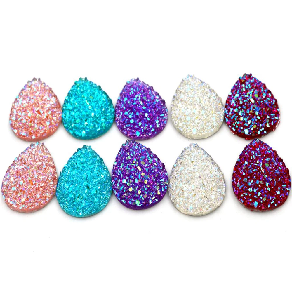 New Fashion 10pcs 18x25mm Drop Style Mix Colors Natural stone types Flat Back Resin Cabochons Cameo