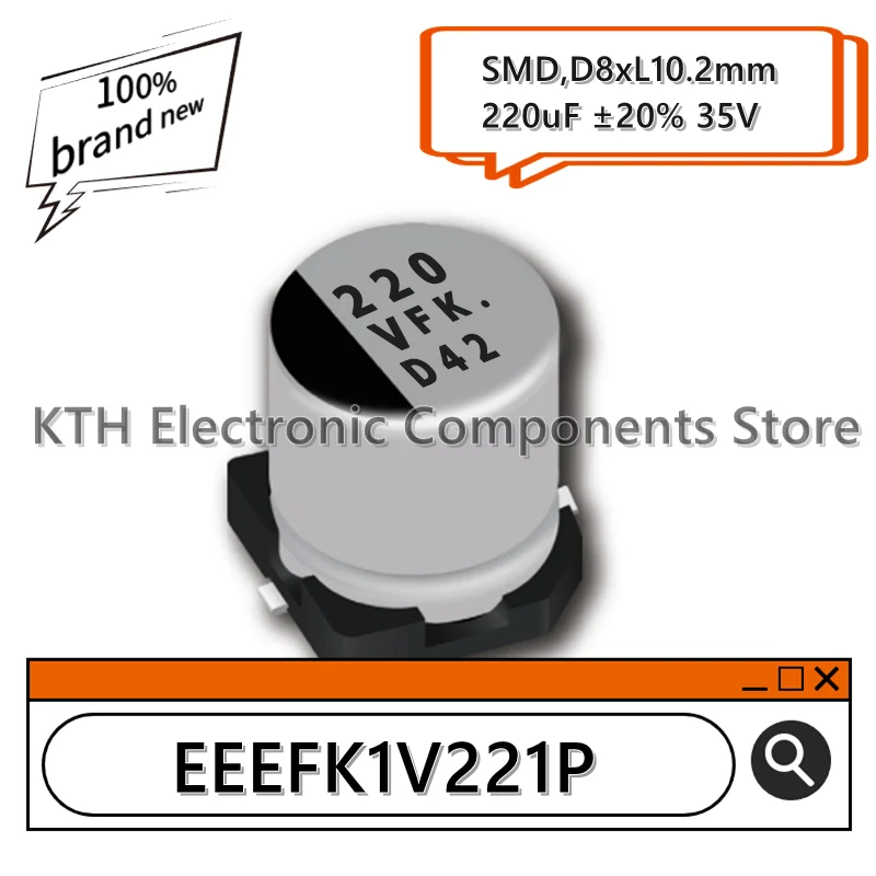 10 Stuks Eeefk1v 221P EEE-FK1V221P 220Uf 35V Nieuwe Originele Smd Aluminium Elektrolytische Condensator 8X10.2Mm Zeefdruk 220 Vfk