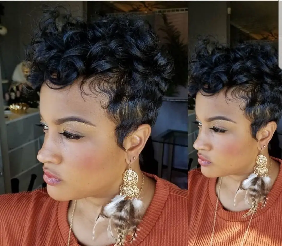 6 بوصة فضفاض موجة مجعد الباروكات قصيرة عابث قطع باروكة من شعر طبيعي مع الانفجارات قبل قطعها للنساء البرازيلي شعر ريمي آلة صنع