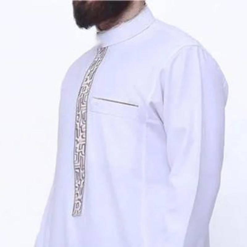 2024 New Cross-border Arabic Men\'s Robe Wholesale European and American Muslim Printed Clothing Men\'s Robe