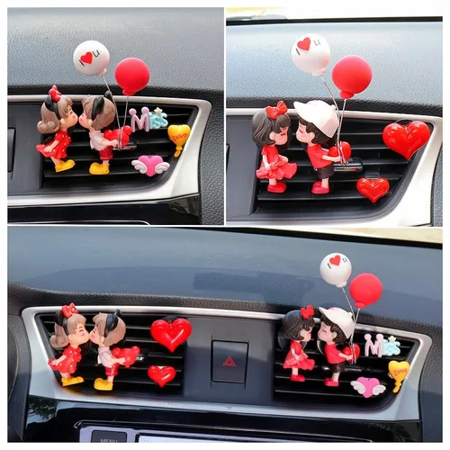 Figuras de Anime para parejas, adornos de dibujos animados de Perfume de salida de aire de coche, decoración de globo de amor para niña linda, accesorios de ambientador