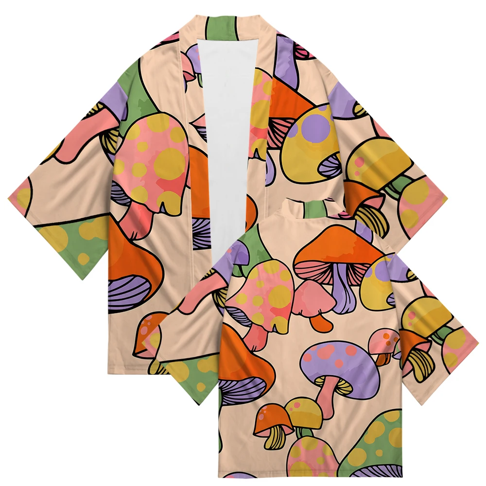 

Harajuku Mushroom Print Kimono Summer Men's and Women's Cardigan Cosplay Tops Yukata Chic Loose Japanese Streetwear