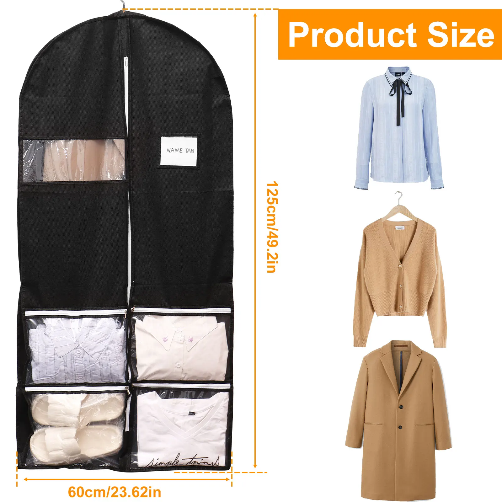 Dustproof Clothing Covers with 4 Pockets Garment Bag Hanging Suit Bags Foldable Suit Cover Bag Coat Protector Closet Organizer