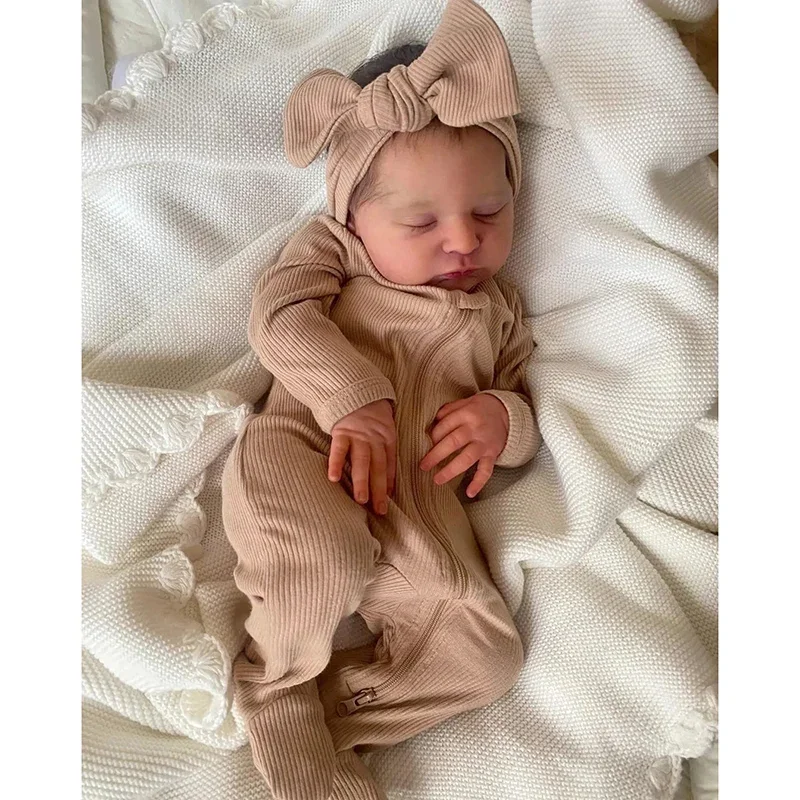 

48cm Reborn Baby Doll Already Painted Finished Girl Laura Sleeping Newborn Baby Doll with Hand-root Hair Collectable Doll