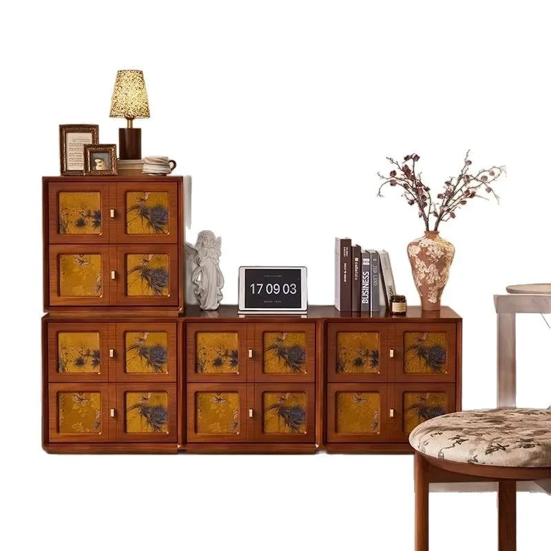 Solid wood fragrant cloud yarn medieval bucket cabinet, module combination cabinet, living room card door cabinet
