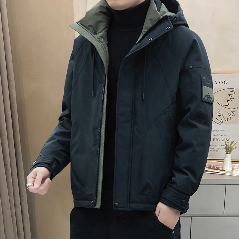 جديد الرجال عادية أسفل سترة في الهواء الطلق سميكة الدافئة قصيرة الخريف والشتاء مقنعين سترة العمل الرجال أسفل سترة مع بطة أسفل #2