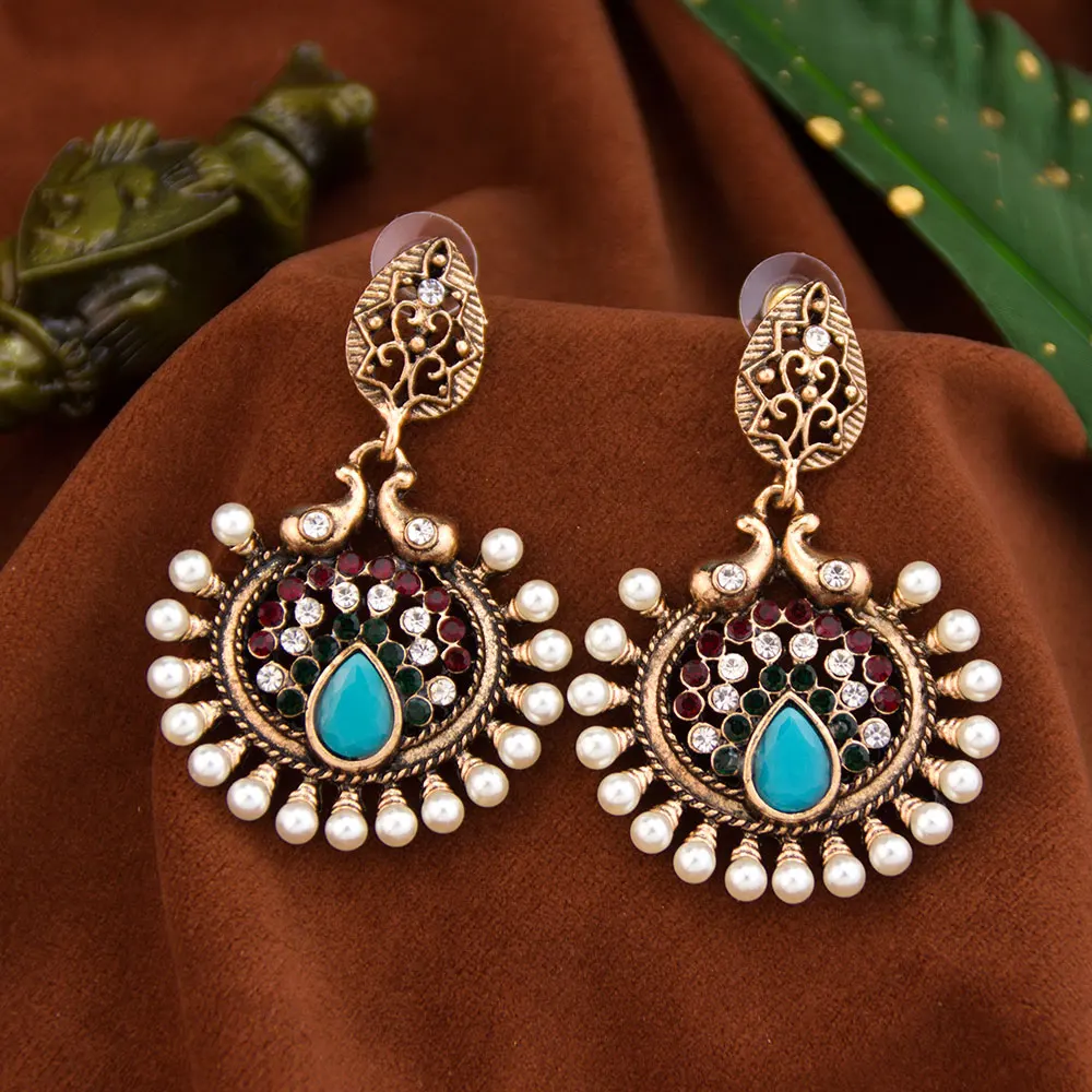 Sunspicems Retro Gold Color Indian Earring For Women Ethnic Bohemia Wedding Jewelry Traditional Egyptian Vintage Dangle Earrings