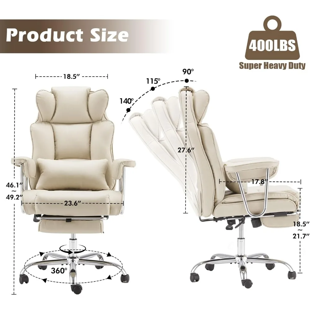 Big and Tall Office Chair with Foot Rest Comfortable Executive Reclining Office Chair Large Leather Chair17.8