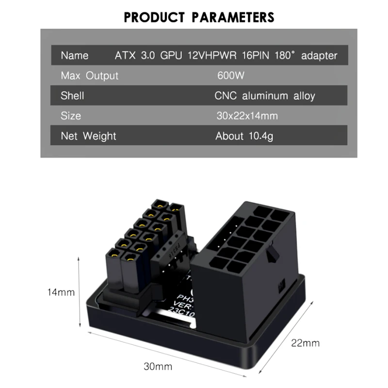 12VHPWR-Adaptateur d'Alimentation Mâle vers Femelle Coudé à 180 °, Connecteur pour GPU PCIEpig RTX 600 4090 4070Ti 3090Ti, 16 à 16 Broches, 12 + 4P, 4080 W