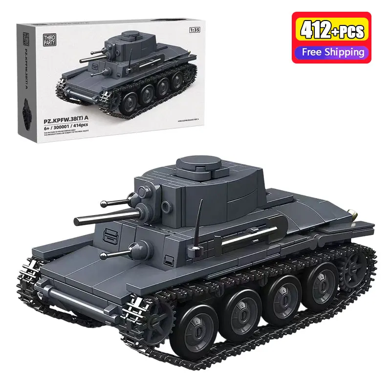 414PCS Duitse 38T-A Lichte Tank WW2 Militaire Oorlog Rupsvoertuig Model Kit Bouwstenen Volwassen Hobbyist Collector Gift