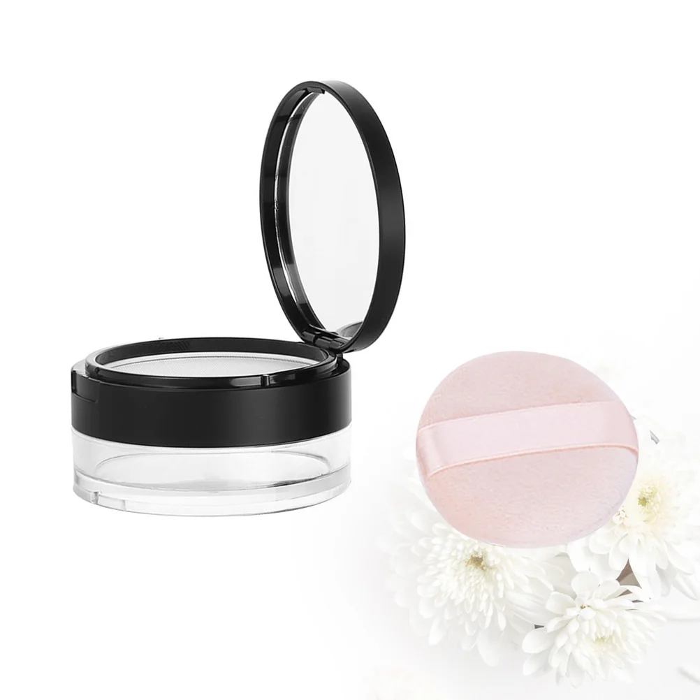 

Large Body Powder Puff and Container Elastic Mesh Loose Box Case Compact with Mirror Black for Travel