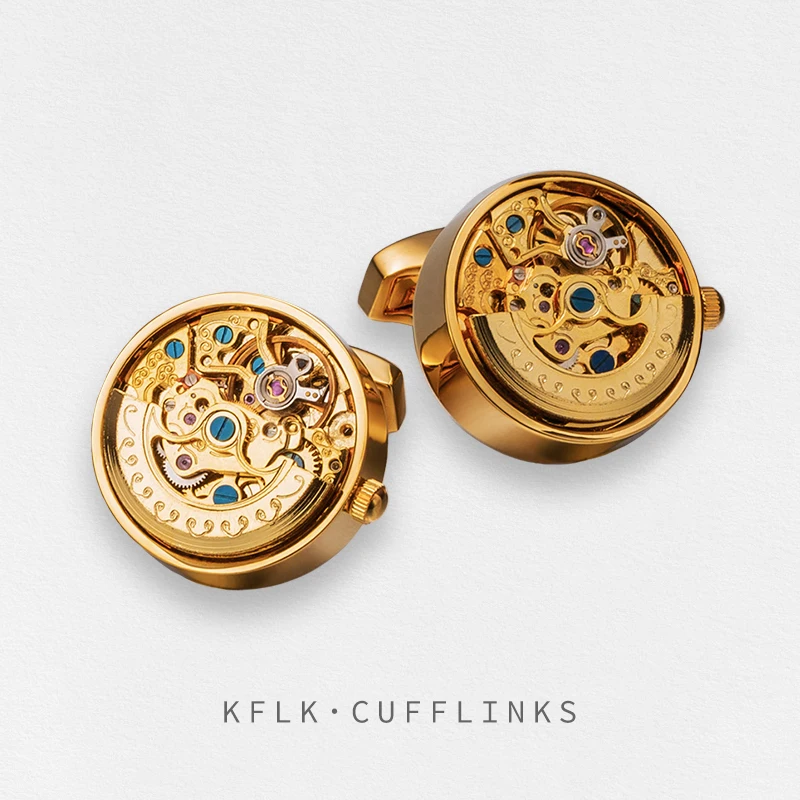 KFLK Shirts Cufflinks for Men's Brand Watch Movement Mechanical Big Cuff links Button Male High Quality  Guests