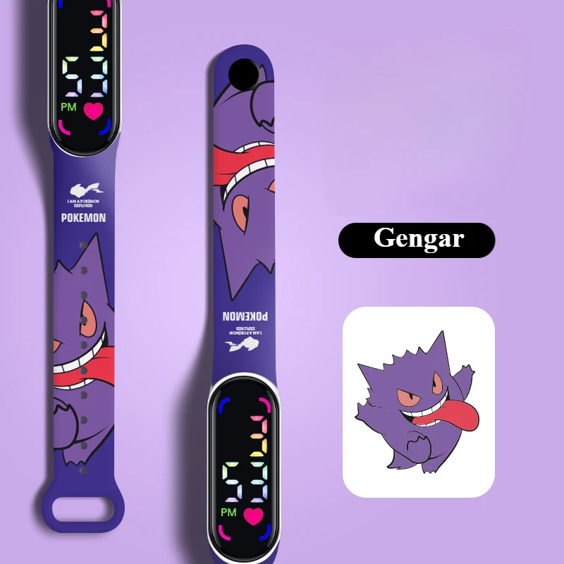 Pokemon Strap LED Electronic Watch New Cute Pikachu Gengar Waterproof Bracelet Fashion Boy Girl Digital Watches Birthday Gift