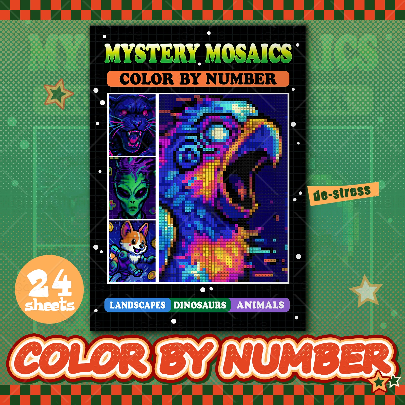 MYSTERY MOSAIC COLOR BY NUMBER Artwork by Digital Adult Coloring Book DIY Painting Drawing Coloring By Num