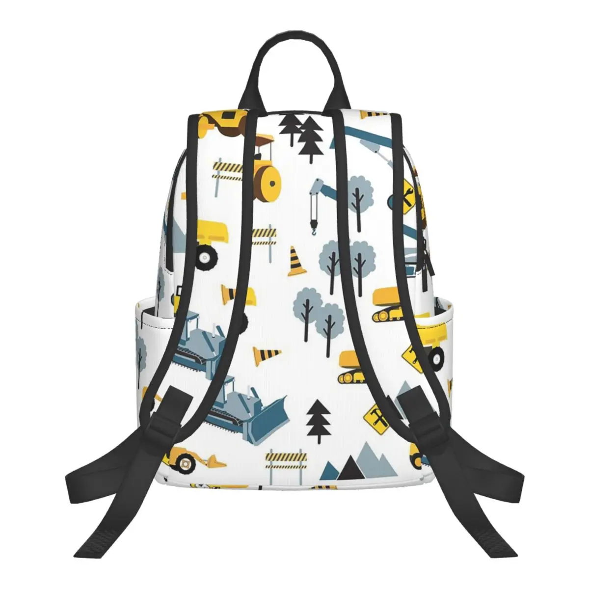 Blue Construction Trucks & Site Theme Pattern Student Backpack School Bag Hiking Travel Daypack for Boys Girls Bookbag Shoulder