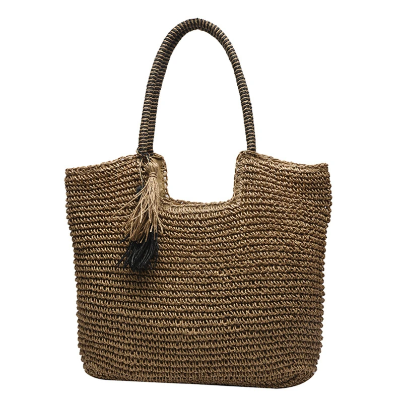 Bolso grande de paja con borlas para mujer, bolsa de playa de gran capacidad, a la moda, 2024