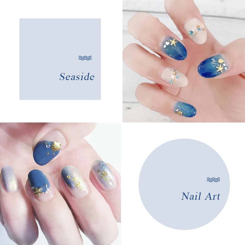 Gold Nail Art Alloy Studs Seaside 3D Decorations Sea Shell Star Feathers Charm Metal Frame Rivets Nail Sequin Accessories BE25-2