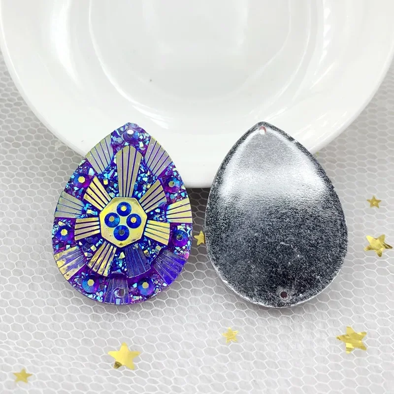 2 ثقوب المسيل للدموع قطرة خياطة على حجر الراين الراتنج الكابينة ل الأولى الأمة الفن اليدوية مجوهرات العثور 30*40 مللي متر 12 قطعة-B73 #3