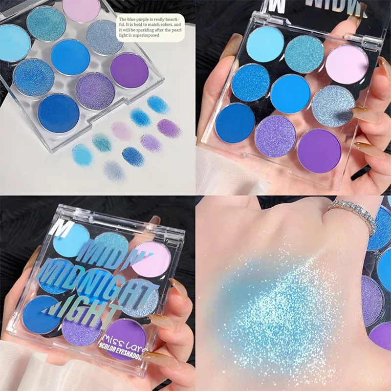 9-Color Eye Shadow Pallet Glitter Pearly Eyeshadow Palette Blue-green Fresh Long Lasting Eyes Make Up Palette Beauty Cosmetics